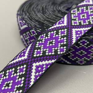 3 см Тесьма национальная с орнаментом - фиолетовая с черным