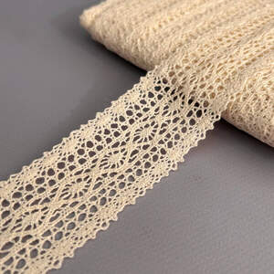 (1 метр) кружево натуральное (лен) хлопковое 4,3 см Цвет - Бежевый (лен-2144А)