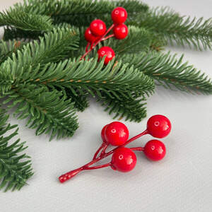 Калина лаковая веточка Ø12-18 мм, для декора, длина 8 см - красный