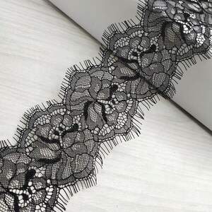 (3 метра) Французское кружево с ресничками, Шантильи 7,5см (1309), Цвет - черный