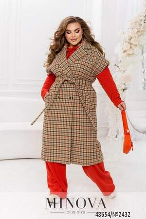 Жилет-Пальто №2432-Бежевий-Коричневий