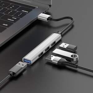 USB-hub хаб адаптер перехідник 4-в-1 HOCO HB26 |USB to USB 3.0*1+USB 2.0*3| Сірий USB-hub хаб адаптер перехідник 4-в-1 HOCO HB26 |USB to USB 3.0*1+USB 2.0*3| Сірий