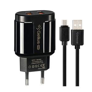 Мережевий зарядний пристрій Gelius Avangard GP-HC06 2USB 2.4A 12W + кабель MicroUSB Black Мережевий зарядний пристрій Gelius Avangard GP-HC06 2USB 2.4A 12W + кабель MicroUSB Black