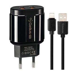 Мережевий зарядний пристрій Gelius Avangard GP-HC06 2USB 2.4A 12W + кабель Lightning Black Мережевий зарядний пристрій Gelius Avangard GP-HC06 2USB 2.4A 12W + кабель Lightning Black