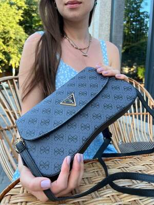 Женская сумка из эко-кожи Guess snapshot серого цвета молодежная, брендовая сумка через плечо