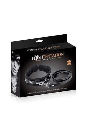 Повідець Fetish Tentation Premium Patent leather chocker and leash