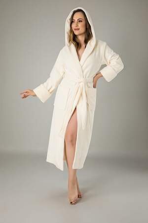 Халат жіночий довгий з капюшоном Nusa 8655 Krem
