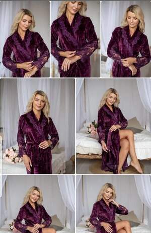 Велюровий жіночий халат з мереживом Nusa 0383