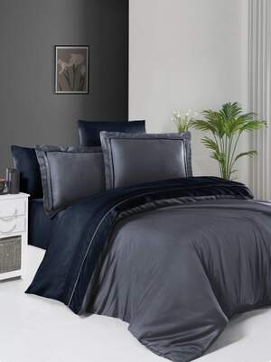 Постільна білизна First Choice Deluxe Satin Serenity DARK GREY/NAVY BLUE