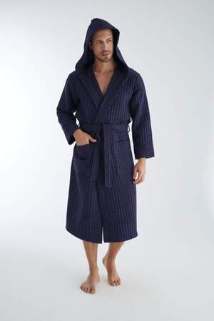 Чоловічий довгий вафельний халат Nusa 1325 синій
