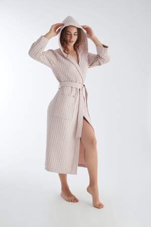Жіночий вафельний халат Nusa 4160 пудра