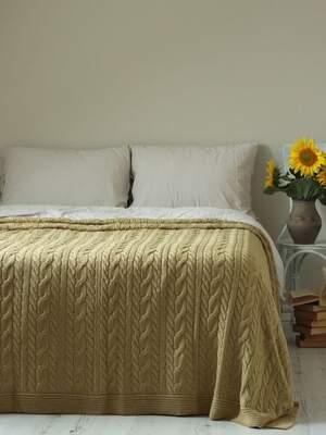 В'язане покривало LA MODNO Genova natural mustard 220х240