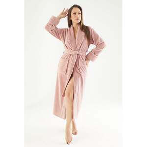 Жіночий довгий махровий халат Nusa 6895 пудра