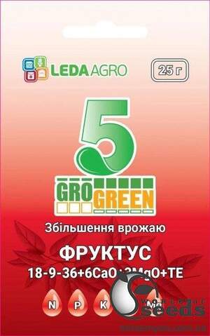 Добрива ГроГрін (GroGreen) Фруктус 5, гель NPK 18-9-36+6Ca+3MqO+TE, 25 г. Добрива ГроГрін (GroGreen) Фруктус 5, гель NPK 18-9-36+6Ca+3MqO+TE, 25 г.